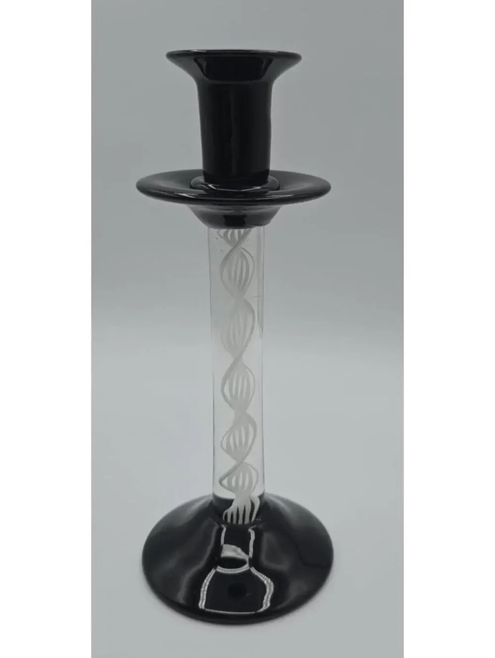 Vintage Murano Style Handblown Candlestick With White Zanfirico Latticino Twist